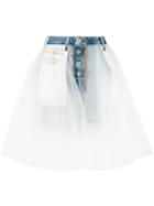 Unravel Project Patched Tulle And Denim Shorts - Blue