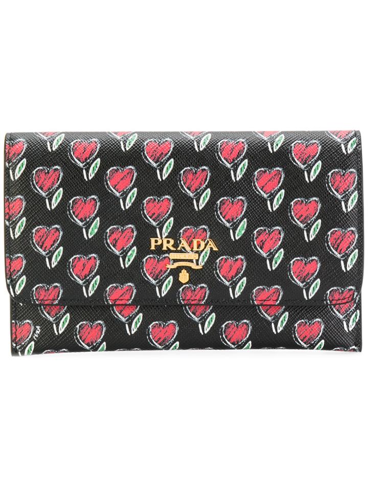 Prada Heart Print Wallet - Black