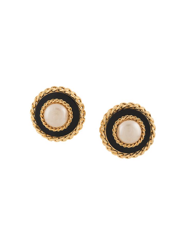 Chanel Vintage Round Pearl Earrings - White