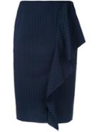 Strasburgo Pinstriped Ruffled Pencil Skirt, Women's, Size: 38, Blue, Polyester