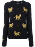 Chinti And Parker Leopard Intarsia Jumper, Women's, Size: Small, Blue, Cashmere