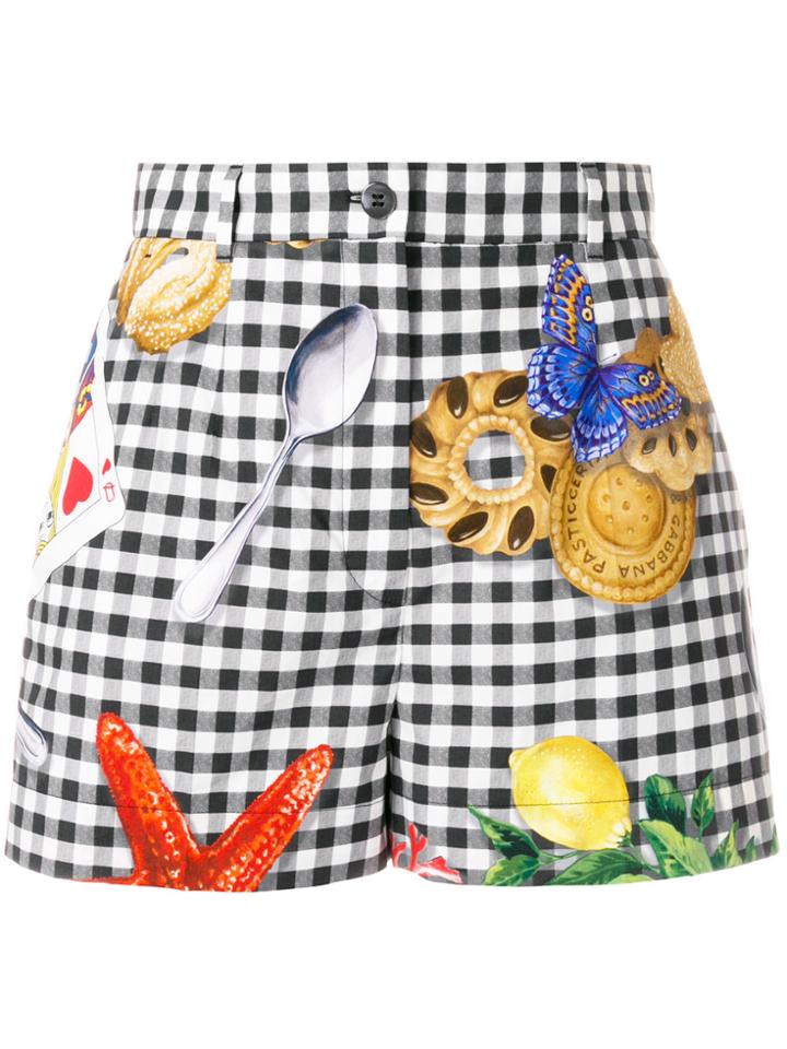 Dolce & Gabbana Checkered Print Shorts With Motif Prints - Multicolour