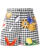 Dolce & Gabbana Checkered Print Shorts With Motif Prints - Multicolour