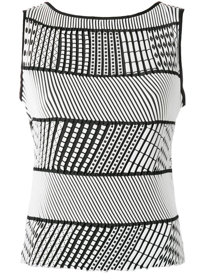 Issey Miyake - Striped Sleeveless Top - Women - Polyester - 2, White, Polyester
