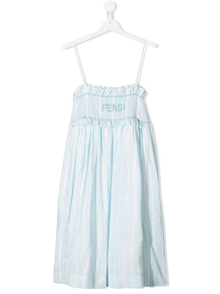 Fendi Kids Logo Striped Dress - Blue