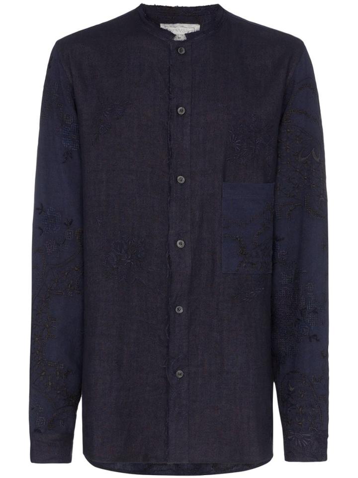 By Walid Tarek 1920s Embroidered Linen Shirt - Blue