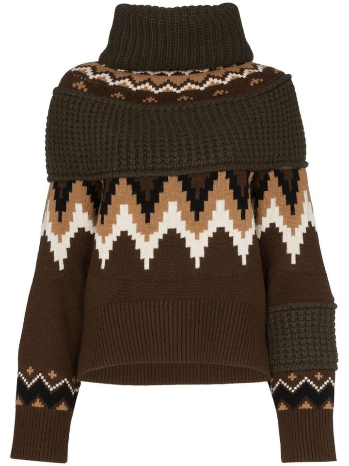 Sacai Zip-off Panelled Knit Jumper - Brown