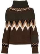 Sacai Zip-off Panelled Knit Jumper - Brown