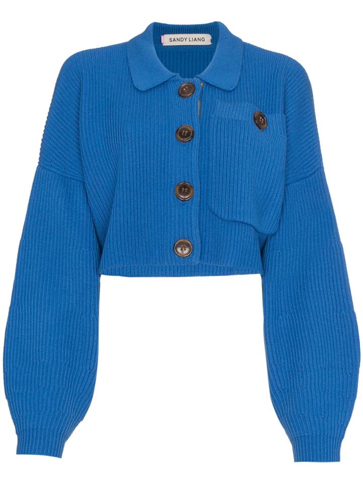 Sandy Liang Wool Long Sleeve Cardigan - Blue