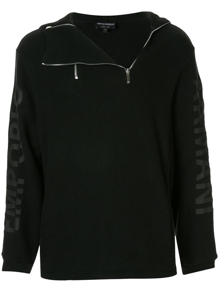 Emporio Armani Zipper Pull-over Hoodie - Black