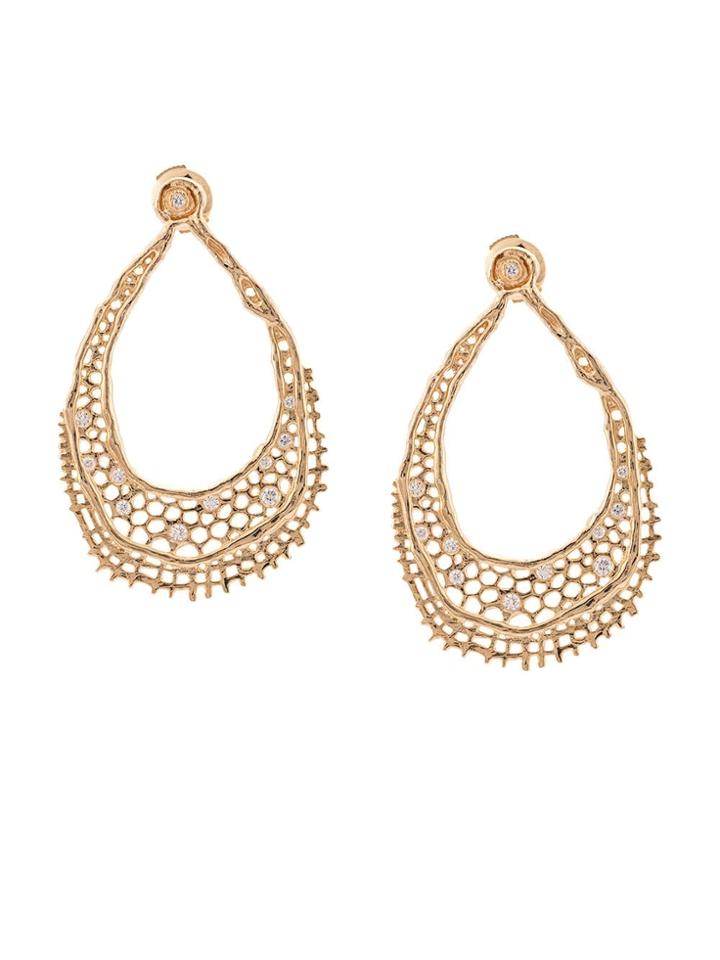Aurelie Bidermann 18kt Yellow Gold & Diamond Lace Earrings - Metallic