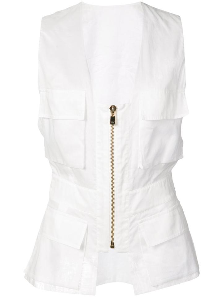 Alexandre Vauthier - Sleeveless Zip Jacket - Women - Cotton - 36, White, Cotton