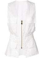 Alexandre Vauthier - Sleeveless Zip Jacket - Women - Cotton - 36, White, Cotton