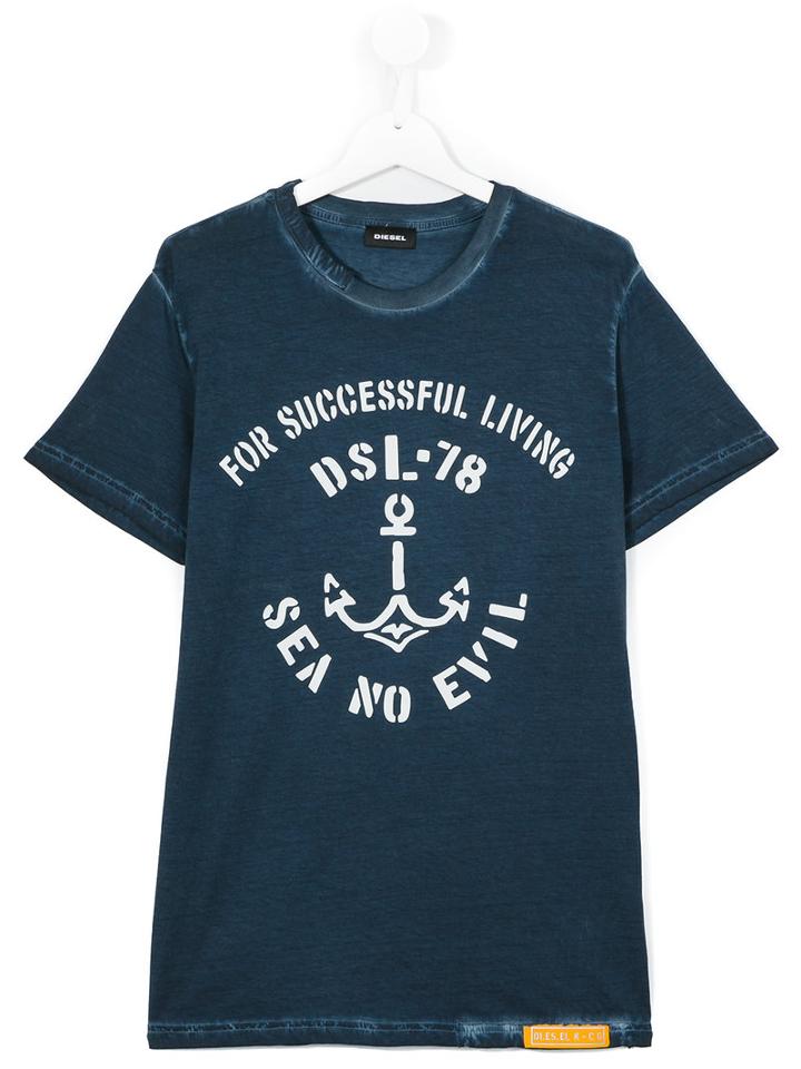 Diesel Kids Anchor Print T-shirt, Boy's, Size: 16 Yrs, Blue