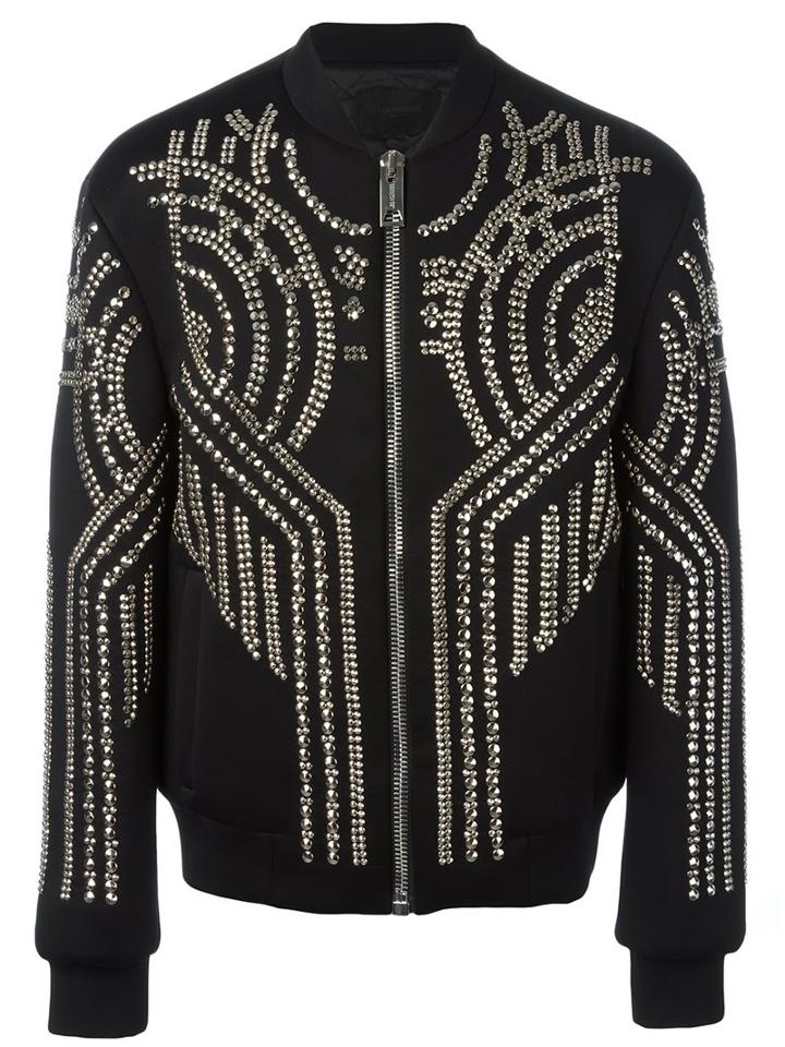 Les Hommes Studded Bomber Jacket, Men's, Size: 50, Black, Cotton/polyamide/polyester/metal