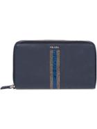 Prada Stripe Detail Logo Plaque Wallet - Blue