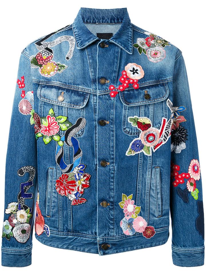 Saint Laurent - Embroidered Denim Jacket - Men - Cotton/polyester - M, Blue, Cotton/polyester