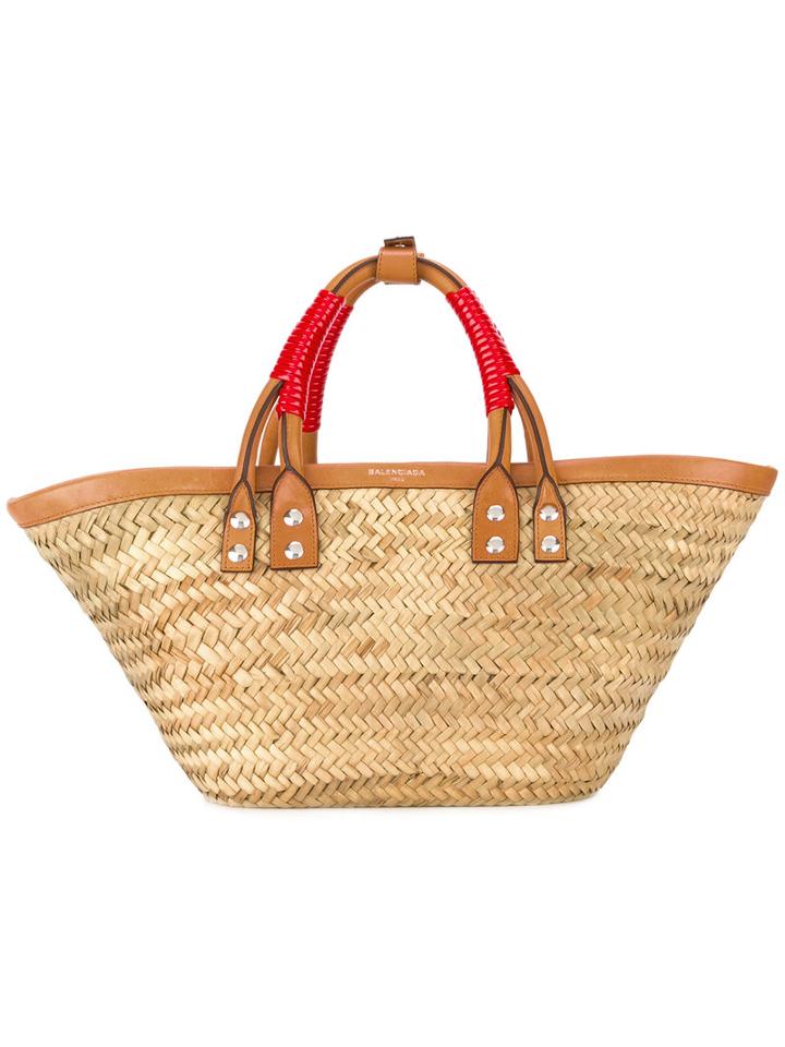 Balenciaga Braided Tote Bag, Women's, Nude/neutrals, Calf Leather/brass