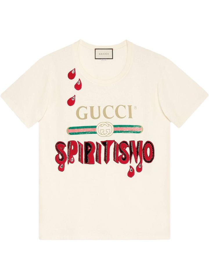 Gucci Gucci Logo T-shirt With Embroidery - Neutrals