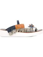 Toga Fringed Flip Flops, Women's, Size: 38, Blue, Leather/rubber