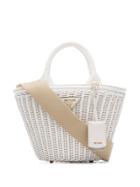 Prada White Middolino Lined Straw Bucket Bag