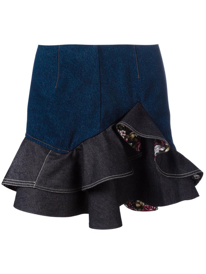 Alexander Mcqueen Floral Ruffled Mini Skirt, Women's, Size: 42, Blue, Cotton