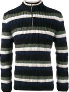 Helen Lawrence Striped Half-zip Jumper, Men's, Size: Large, Blue, Lambs Wool/wool/mohair/polyamide
