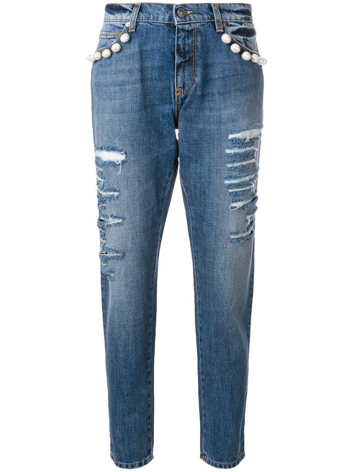 Gaelle Bonheur Pearl Embellished Jeans - Blue