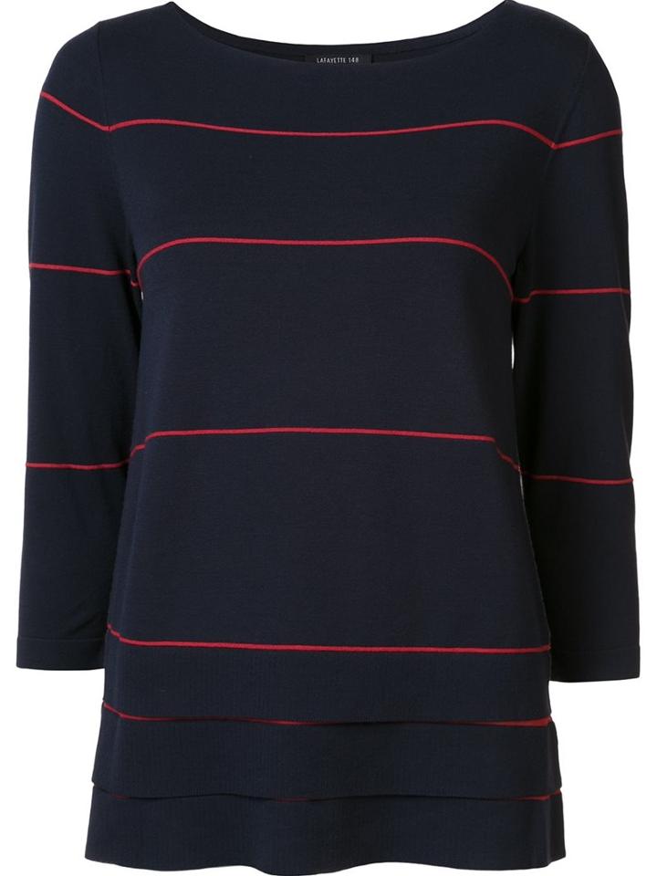 Lafayette 148 Striped Jumper, Women's, Size: Large, Blue, Viscose/polyamide/cotton