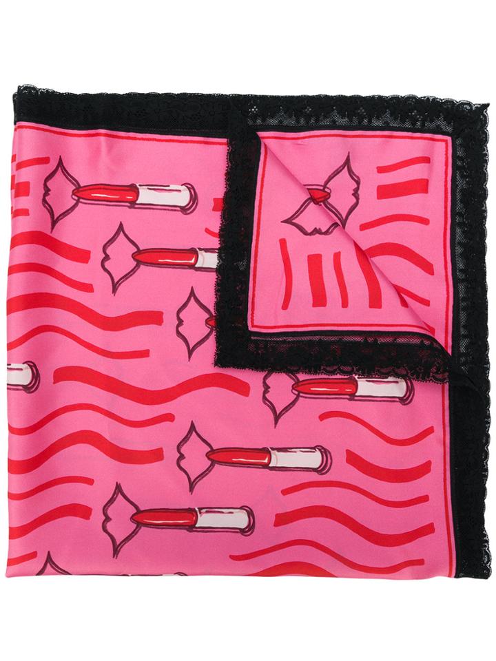 Valentino Lipstick Print Neck Tie - Pink & Purple
