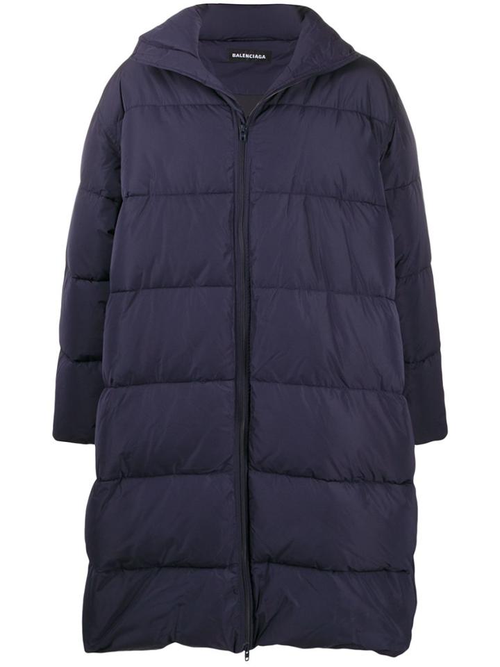 Balenciaga Logo Patch Quilted Puffer Coat - Blue