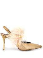 Malone Souliers Gold Agnes 85mm Feather Sling Back