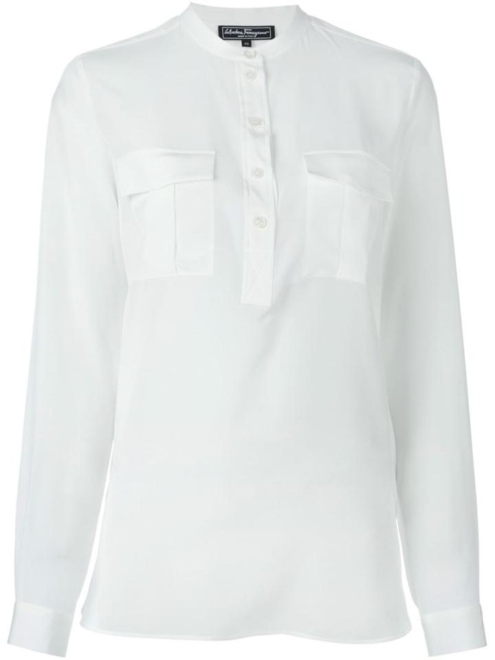 Salvatore Ferragamo Henley Top, Women's, Size: 44, Nude/neutrals, Silk