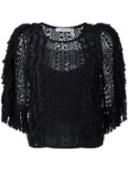 See By Chloé Embroidered Crochet Fringed Blouse - Black