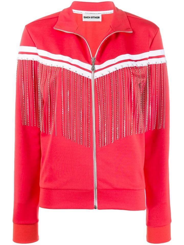 Each X Other Rhinestone Fringe Track Jacket - Red