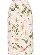 Dolce & Gabbana Lily Print Pencil Skirt - Pink