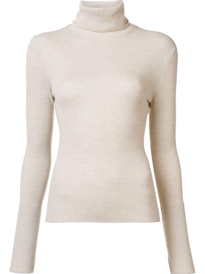 Alice+olivia Ribbed High Neck Pullover, Women's, Size: Medium, Nude/neutrals, Wool