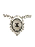 Chanel Vintage Cc Logos Rhinestone Brooch - Metallic
