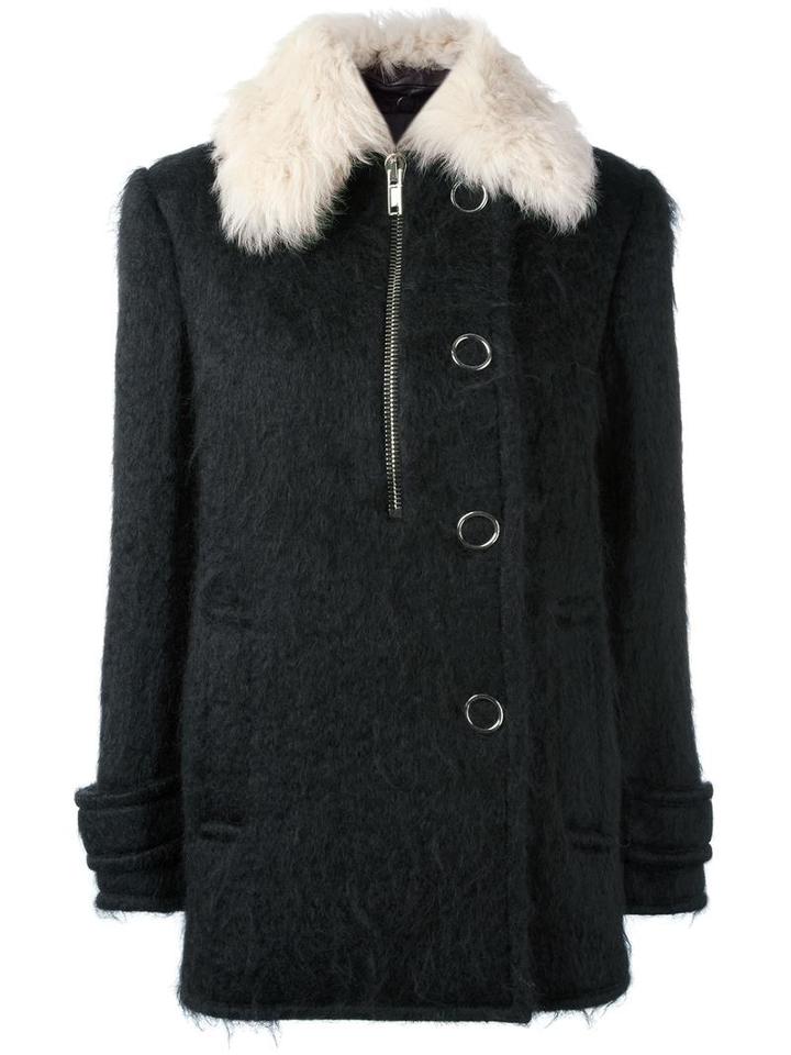 Alexander Wang Shearling Collar Coat, Women's, Size: 4, Black, Cotton/sheep Skin/shearling/polyamide/virgin Wool