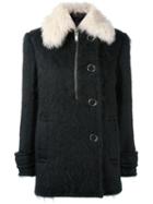 Alexander Wang Shearling Collar Coat, Women's, Size: 4, Black, Cotton/sheep Skin/shearling/polyamide/virgin Wool