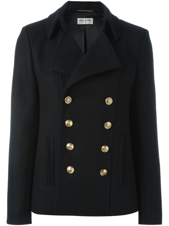Saint Laurent Classic Short Pea Coat, Women's, Size: 42, Black, Cotton/cupro/wool