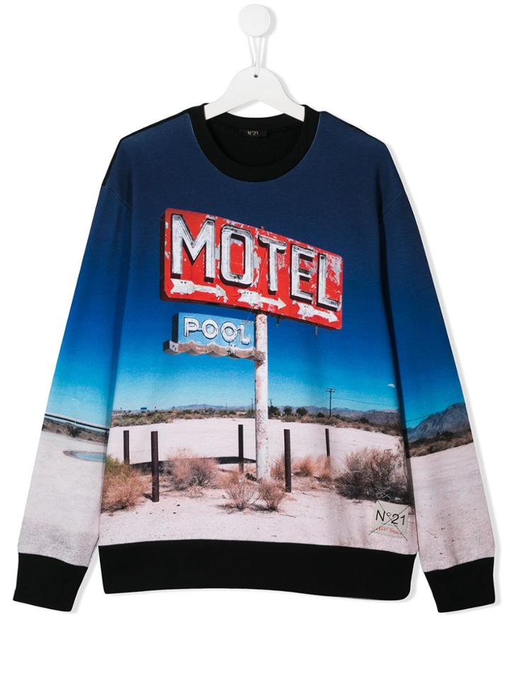 Nº21 Kids Motel Graphic Sweatshirt - Blue