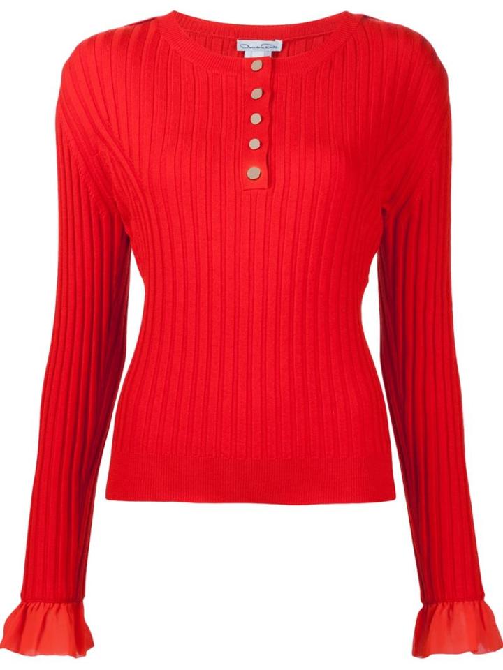 Oscar De La Renta Sleeve Detail Ribbed Jumper