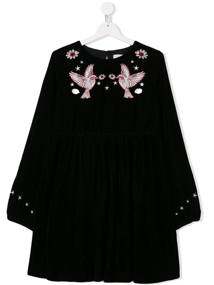 Stella Mccartney Kids Teen Bird Embroidered Dress - Black