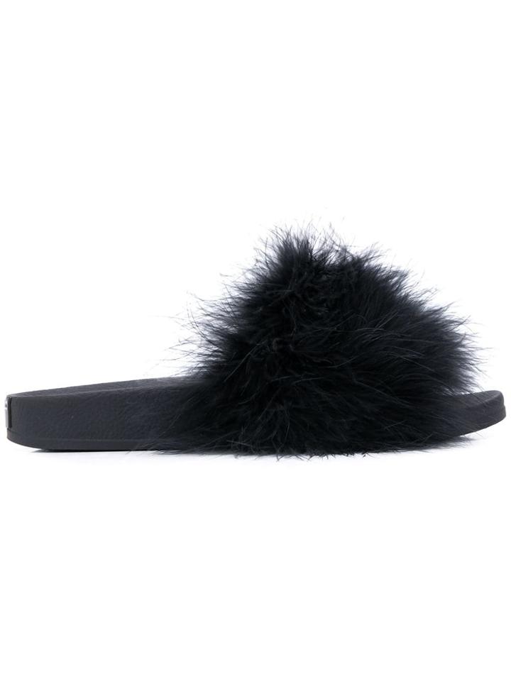 Red Valentino Feather Slides - Black