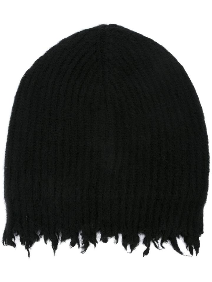 Msgm Frayed Edge Beanie, Men's, Black, Polyamide/wool
