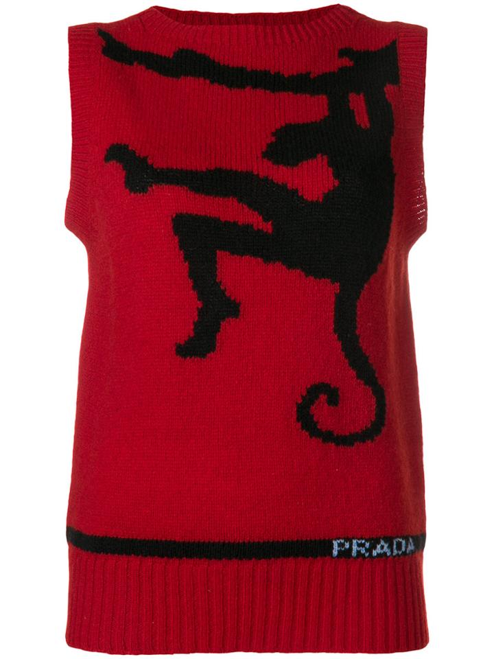 Prada Monkey Knitted Top - Red