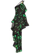 Marine Serre Asymmetric One-shoulder Printed Dress - Black
