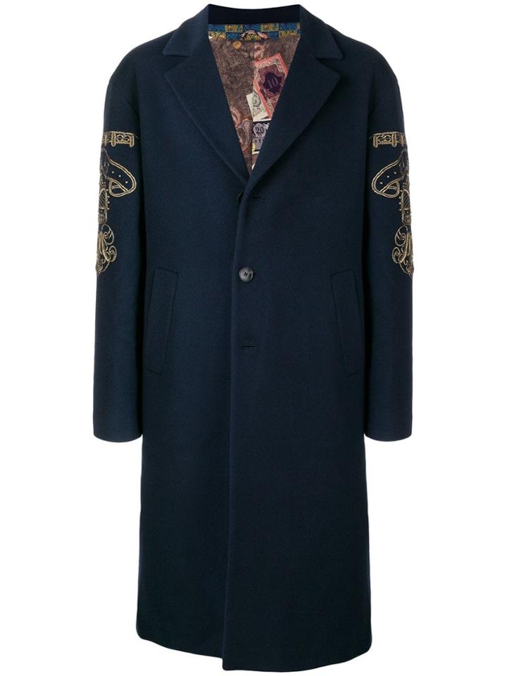 Etro Side Embroidery Loose Coat - Blue