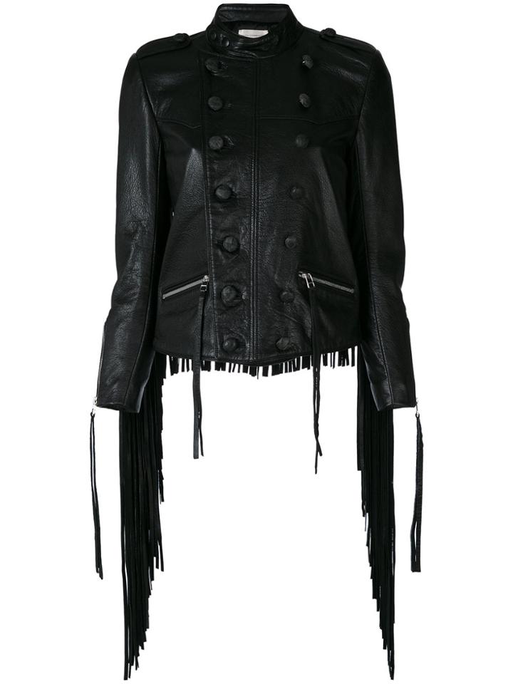 Faith Connexion Tasseled Leather Military Jacket - Black